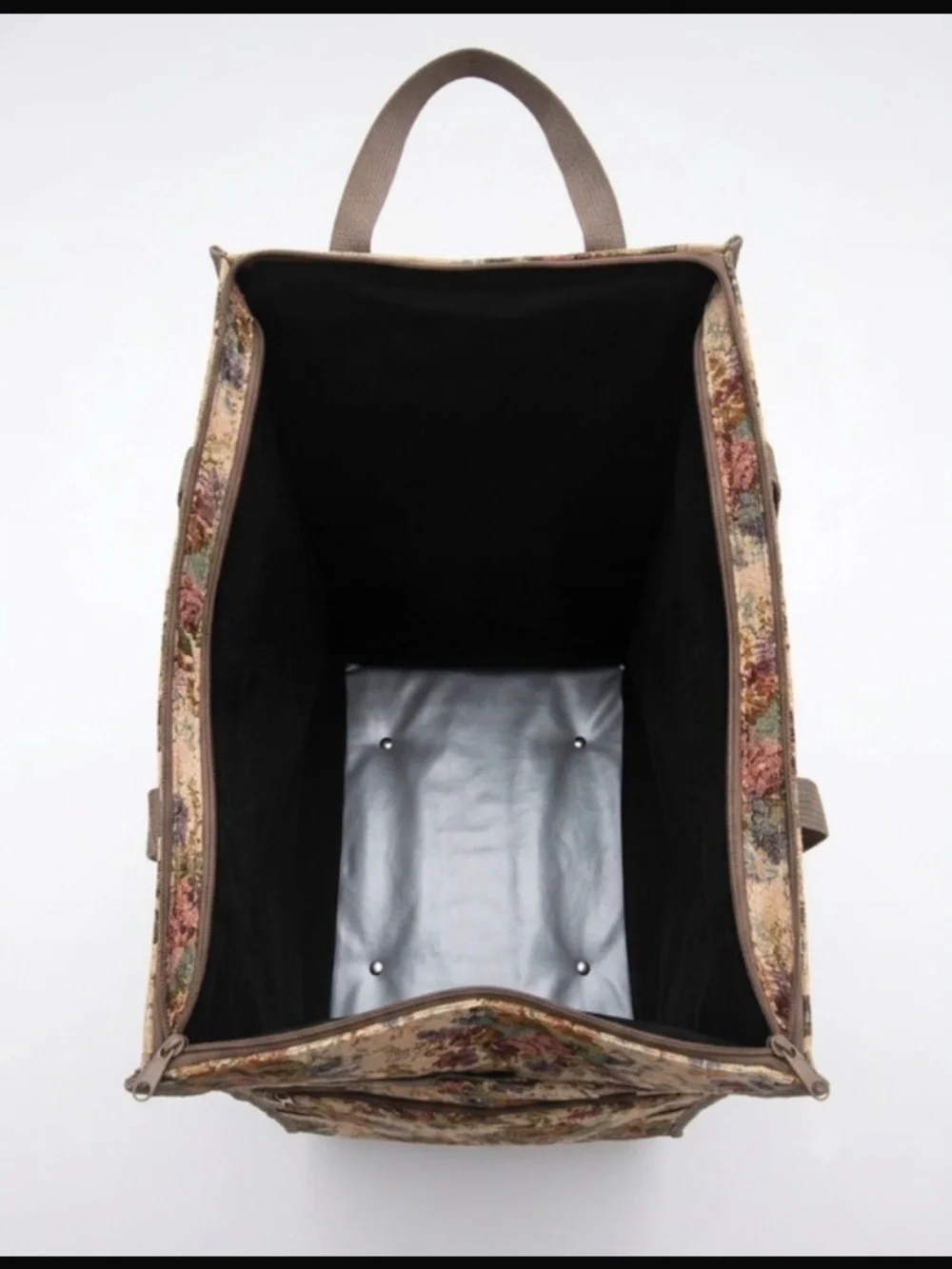 Vintage Floral Tapestry Rolling Shopping Tote by JADE - Beige Multi